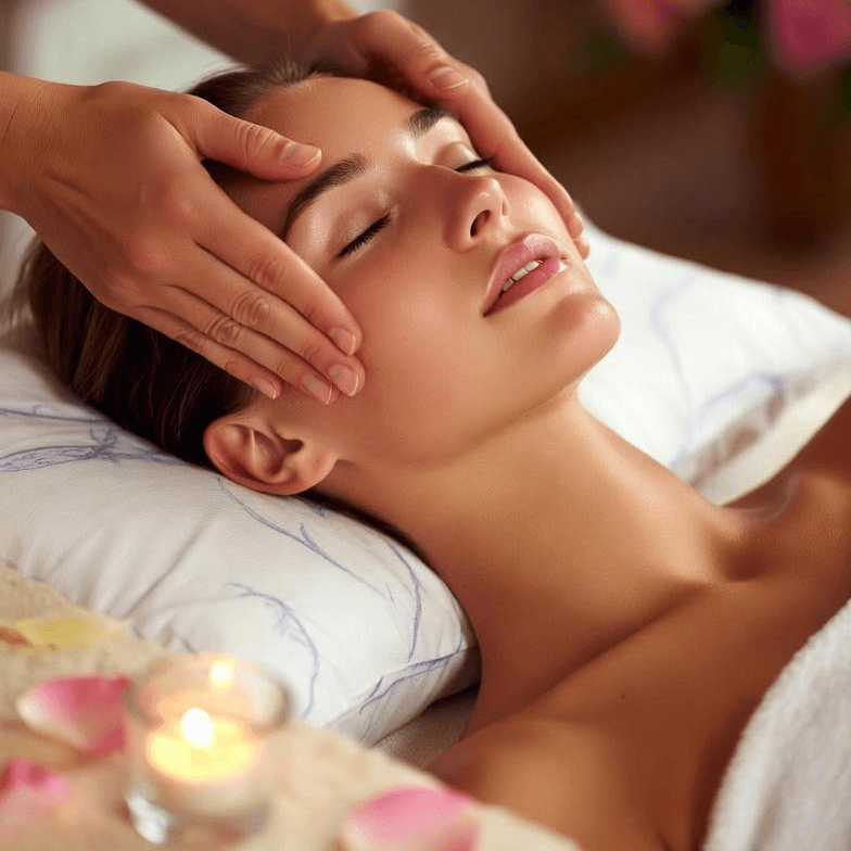 Frau geniesst eine wohltuende Gesichtsbehandlung im Kosmetikstudio art of cosmetics in St. Gallen